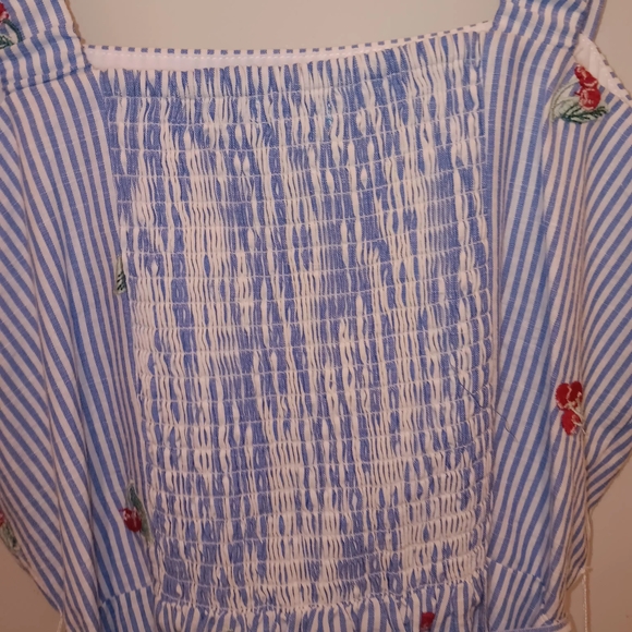 Draper James Blue and White Striped Dress with Red Floral Embroidery - Picture 5 of 6